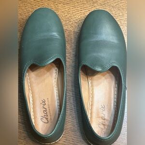 Charix Women's Forest Green Leather Slip-On Flats